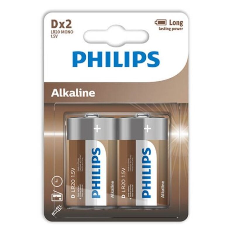 D алкална батерия LR20 с надеждна енергия и дълъг срок на съхранение PHILIPS