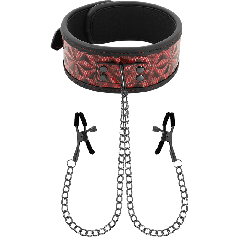 BDSM нашийник BEGME Red Edition със щипки за зърна