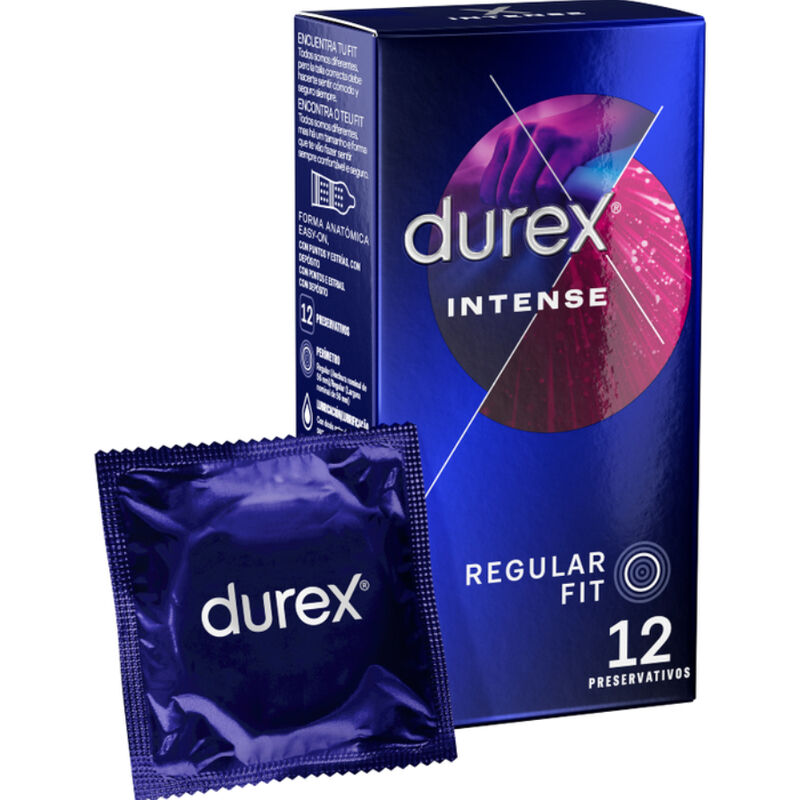 Ребристи презервативи Durex Intense Orgasmic с релефни точки, 12 броя