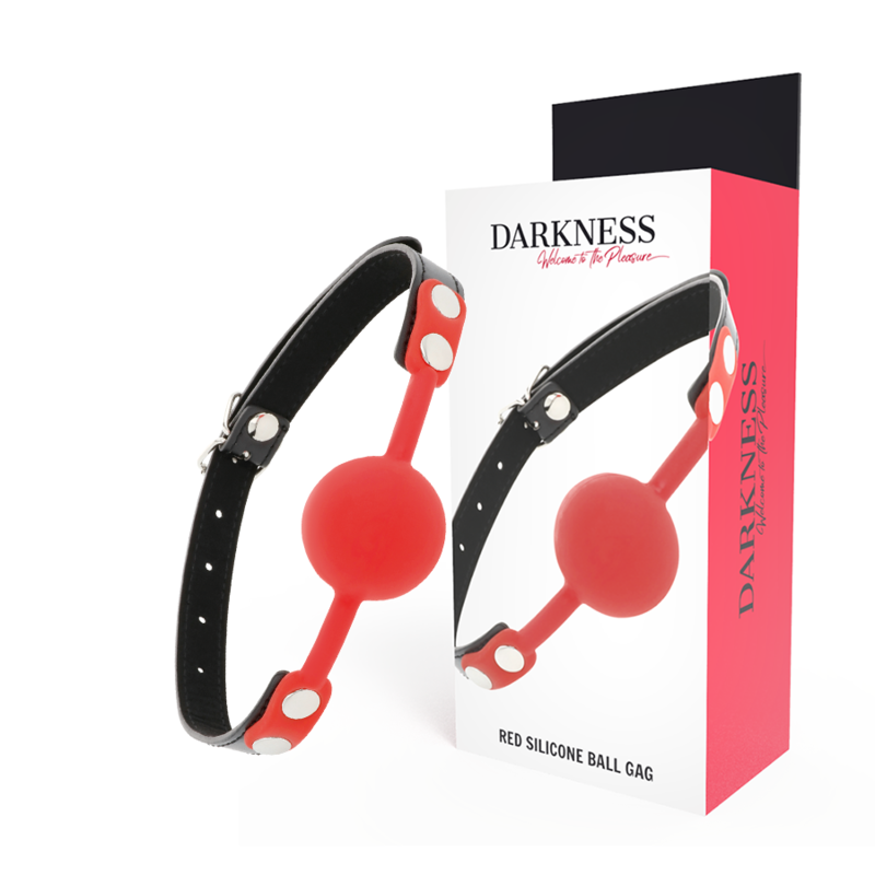DARKNESS BONDAGE червена силиконова топка за запушване на уста с кожени каишки
