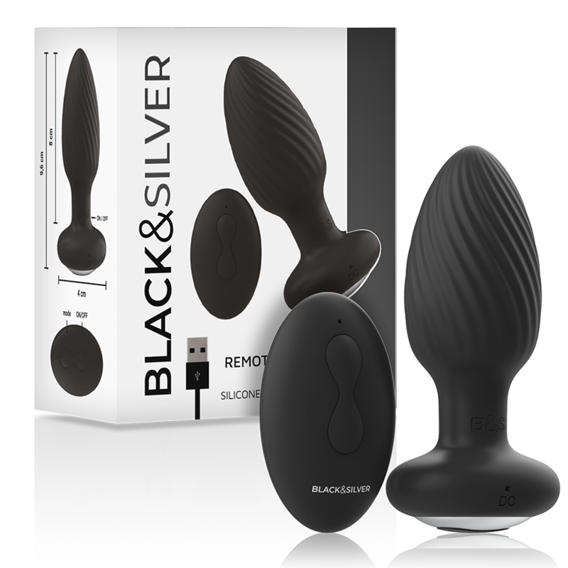 Ротиращ анален вибратор с перли и дистанционно управление от силикон BLACKSILVER