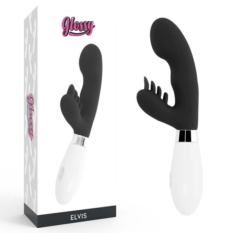 GLOSSY Elvis заешки вибратор, черен