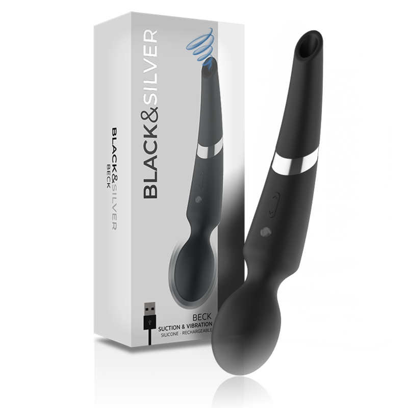Вибратор тип пръчка с функция за засмукване и 10 програми, от силикон BLACKSILVER