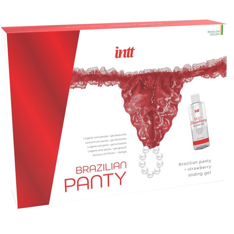 Комплект INTT Releases с лубрикант, черни дантелени бикини и перли
