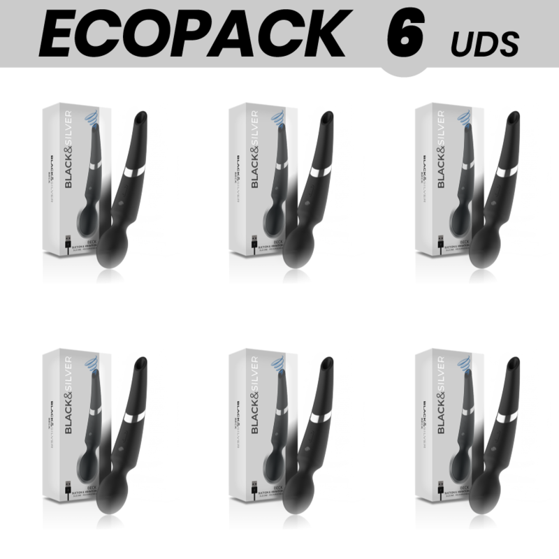 Ecopack 6 Броя Черно Сребриста Вибростимулаторна Пръчка С Вакуум 2 В 1 От Силикон
