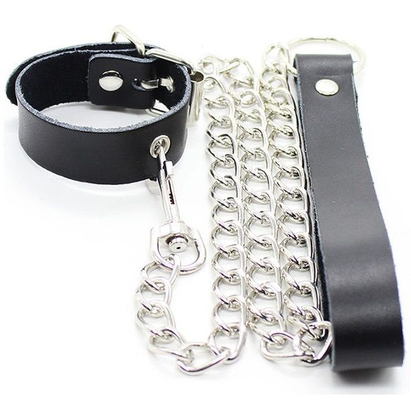 BDSM нашийник OHMAMA FETISH с пенис колан и метална верижка