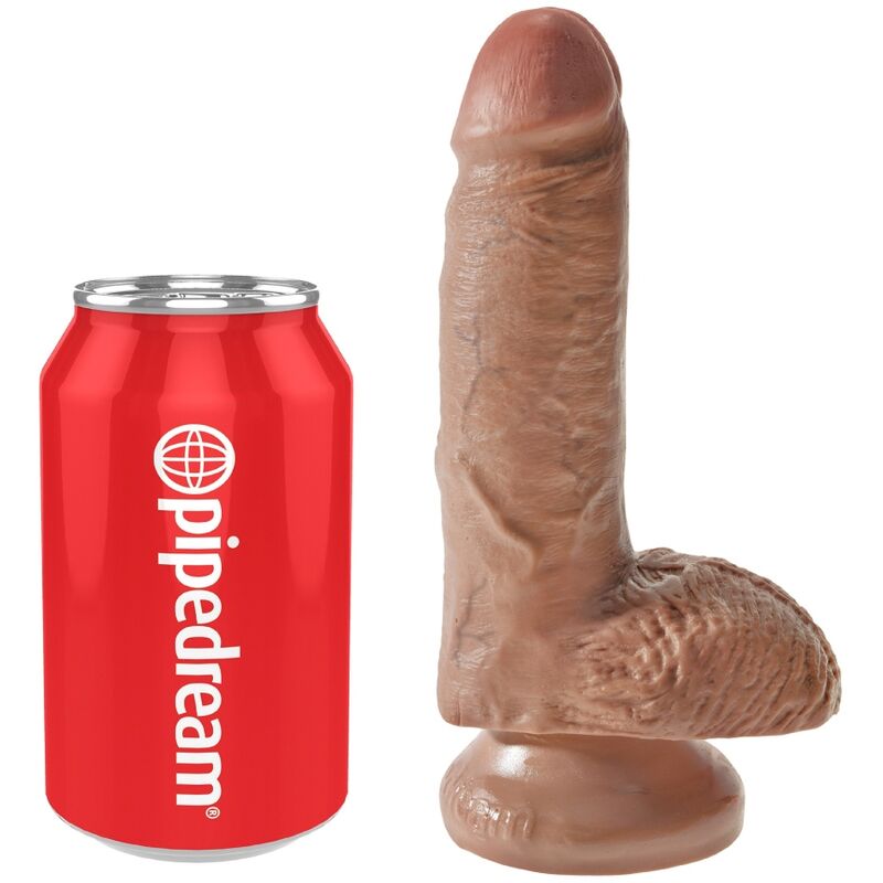 Страпон дилдо KING COCK с тестиси, 13,2 cm, карамелен цвят