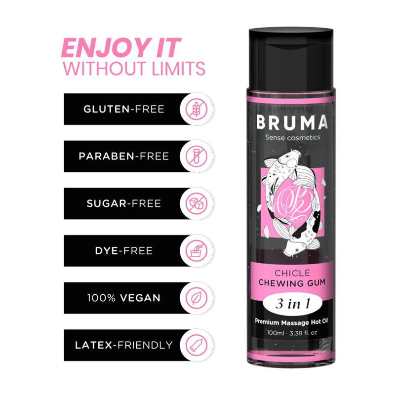 Еротично масажно олио BRUMA с вкус на дъвка, 100 ml