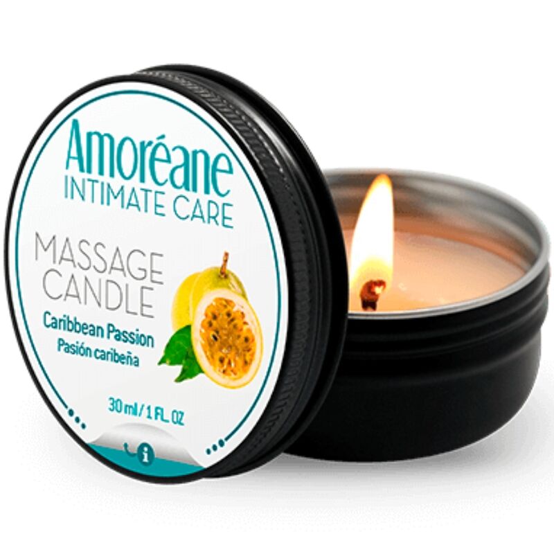 Масажна свещ Caribbean Passion с топло масло и аромат за чувствен масаж AMOREANE