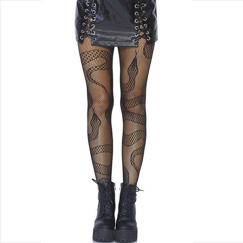 Черни мрежести чорапи Leg Avenue със змийски десен