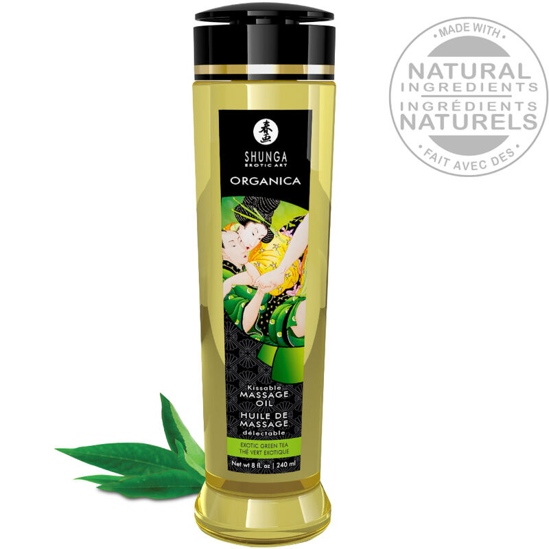 Масажно олио Shunga с аромат на зелен чай, 240 ml