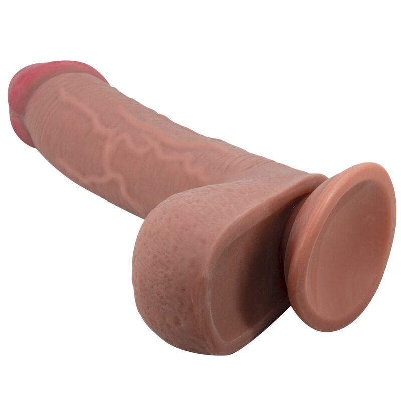 Реалистично дилдо Pretty Love Sliding Skin с вакуумна основа, кафяво, 23,4 cm