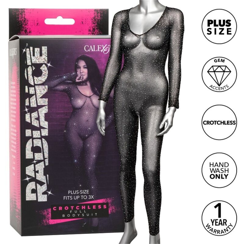 Боди от мрежа с отворено дъно и кристали за пищни форми CALEXOTICS