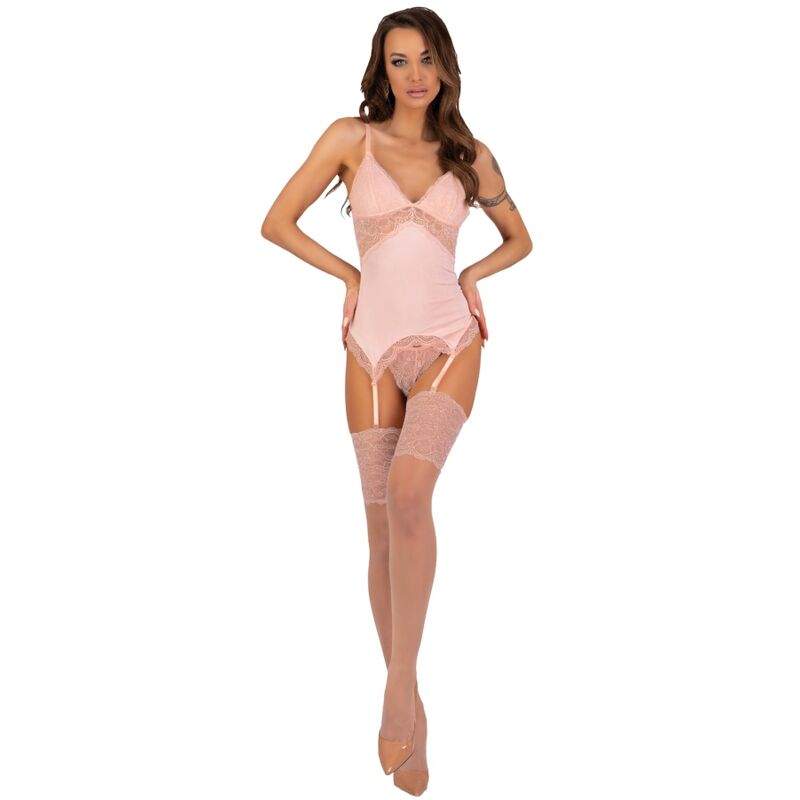 Комплект корсет и бельо с дантела и чорапи Peach LIVCO CORSETTI FASHION