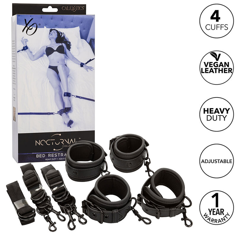 Кожен комплект за връзване към легло CalExotics Nocturnal, черен