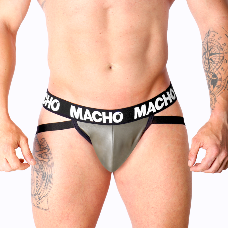 MACHO MX27GR джокстрап от изкуствена кожа в сиво и бежово · Размер: XL