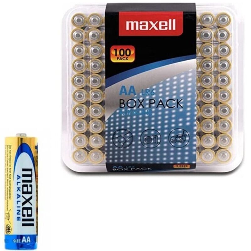 Алкални батерии AA, пакет от 100 броя, дълъг живот и надеждна работа MAXELL
