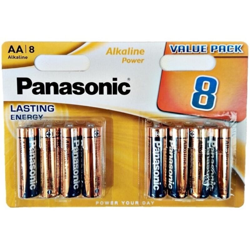 Алкални батерии AA LR6, комплект от 8 броя, дълъг живот за устройства PANASONIC