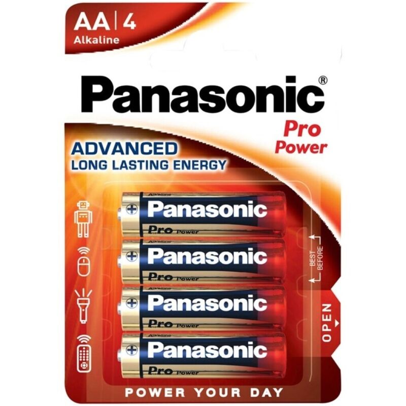 Алкални батерии AA LR6, комплект от 4 броя, висока мощност и дълъг живот PANASONIC