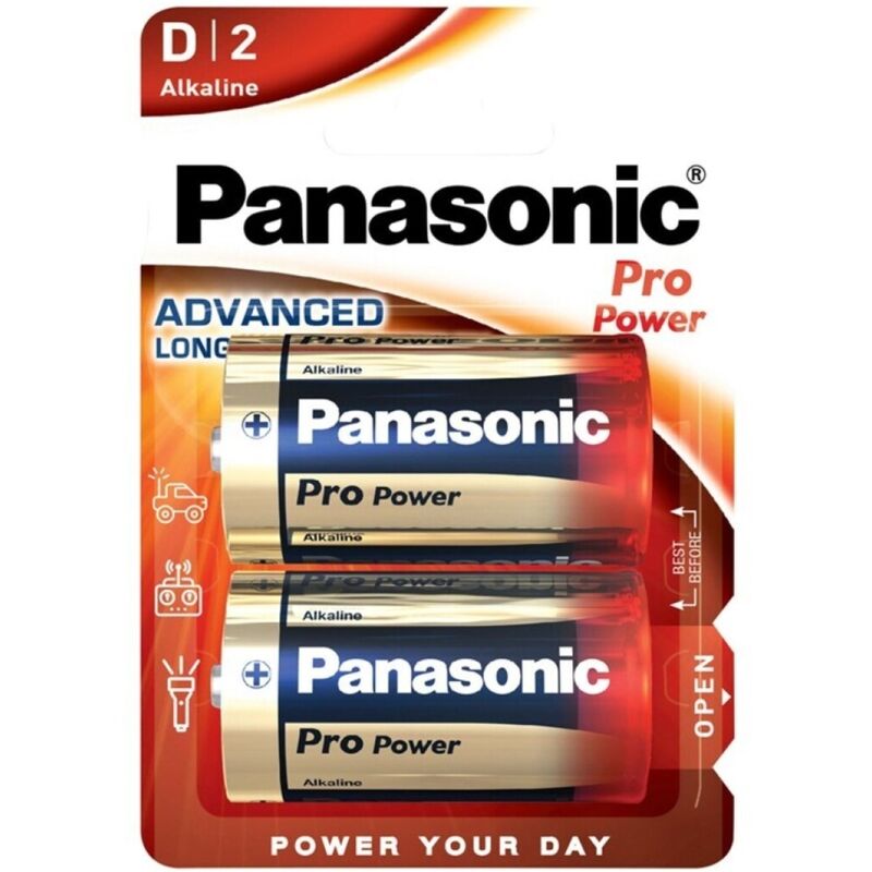 Алкални батерии Panasonic LR20, размер D, с голям капацитет, дълготрайни, комплект от 2 броя