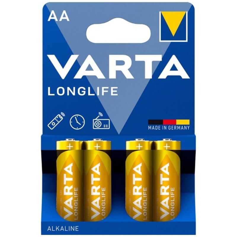 Алкални AA батерии, комплект от 4 с дълъг живот за устройства VARTA