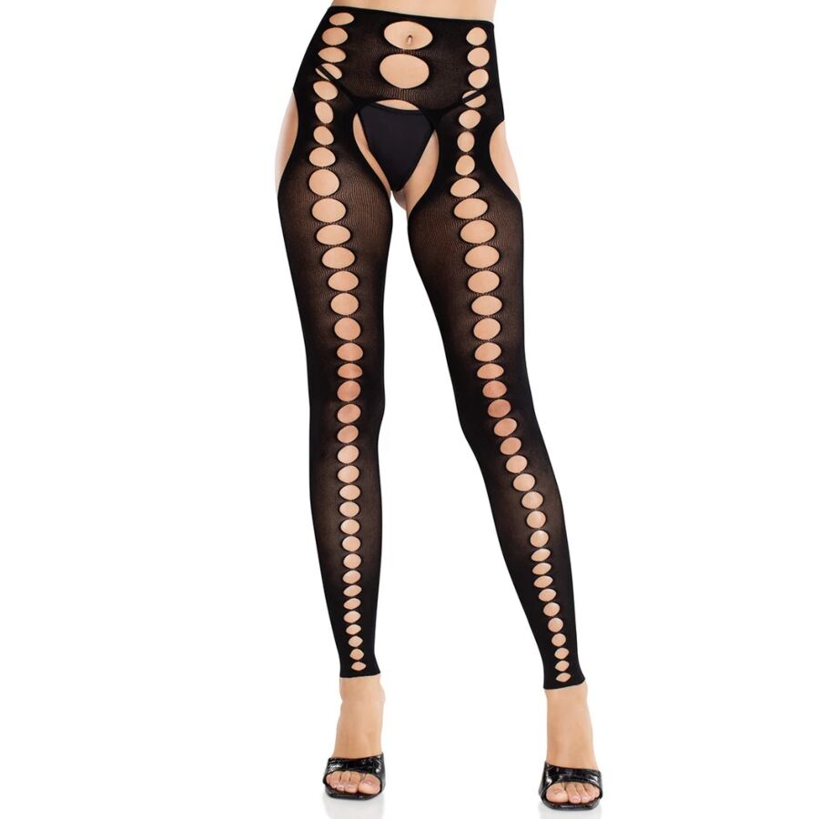 Безшевни черни чорапи Leg Avenue с изрязана част