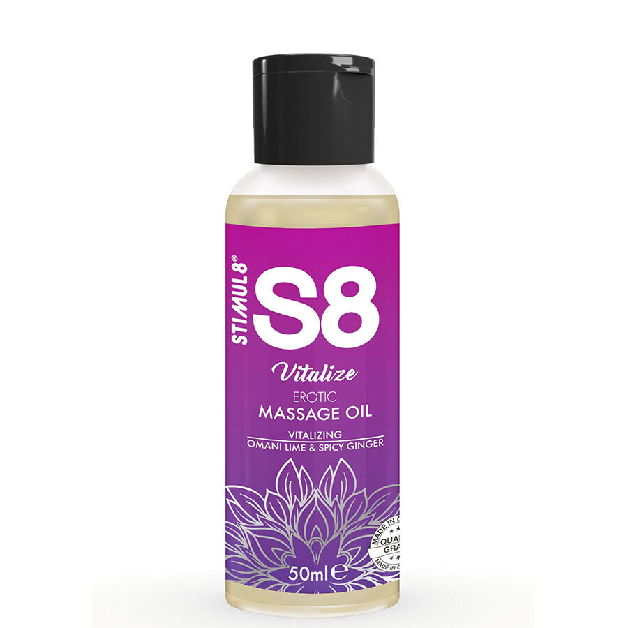 Масажно олио STIMUL8 S8 Vitalize с лайм и джинджифил, 50 ml