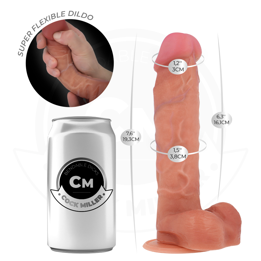 Реалистично силиконово дилдо 19 cm с мощна вендуза и гъвкава форма COCK MILLER