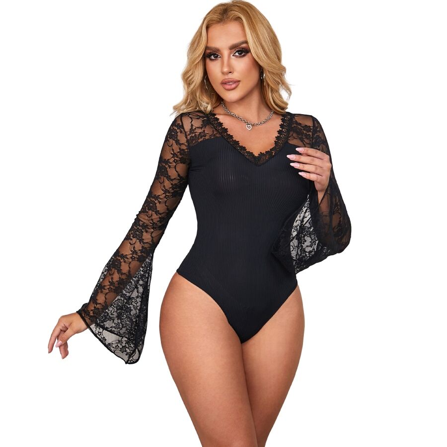 Секси боди от дантела с флорална връзка и комфортна кройка, размер L XL SUBBLIME