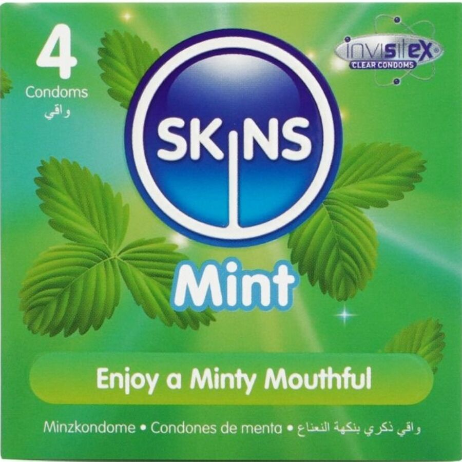 Презервативи SKINS Mint с вкус на мента, 4 броя