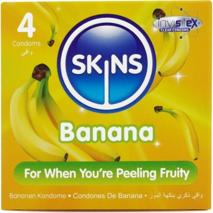 Презервативи SKINS Banana Premium с вкус на банан, 4 броя