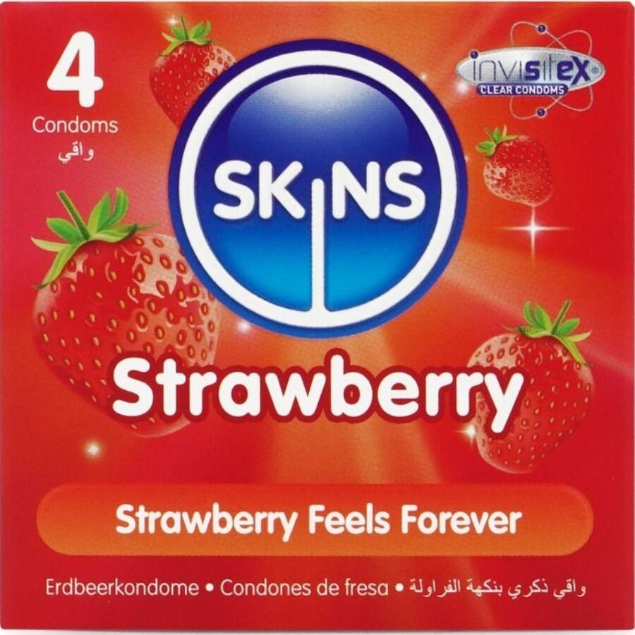 Презервативи SKINS с вкус на ягода, 4 броя