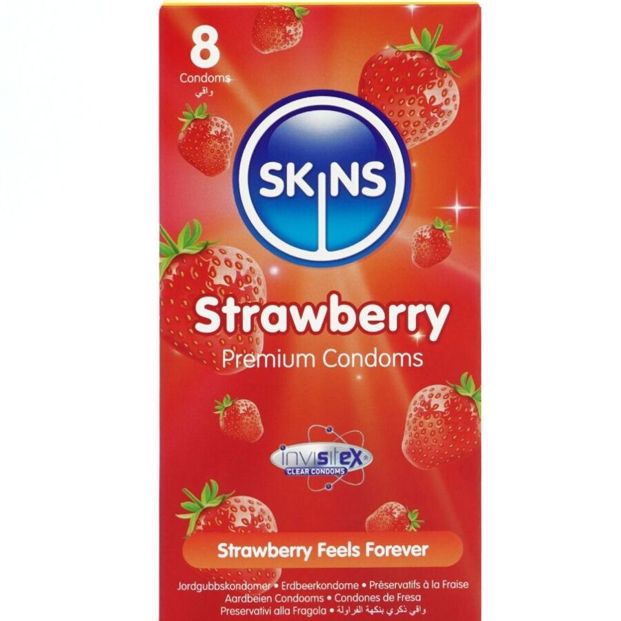 Презервативи SKINS с вкус на ягода, 8 броя