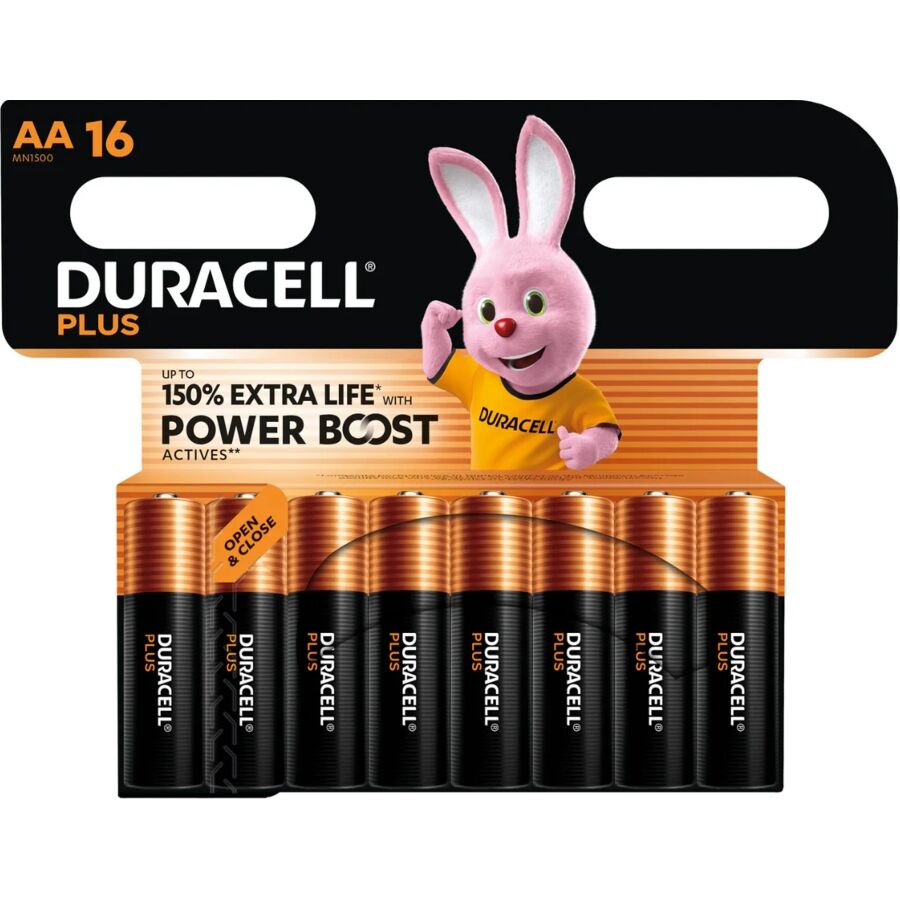 DURACELL PLUS POWER BOOST AA АЛКАЛНИ БАТЕРИИ LR6, БЛИСТЕР x 16