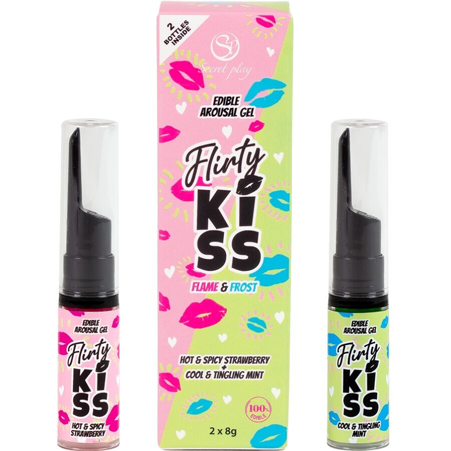 Secretplay Flirty Kiss ароматен гел с вкус на ягода и мента, 2 × 8 g