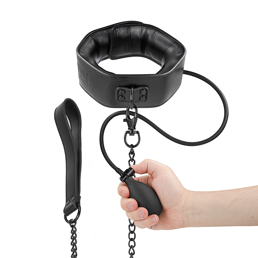 Нашийник за BDSM Fetish Submissive Extreme с въздушна камера и верижка