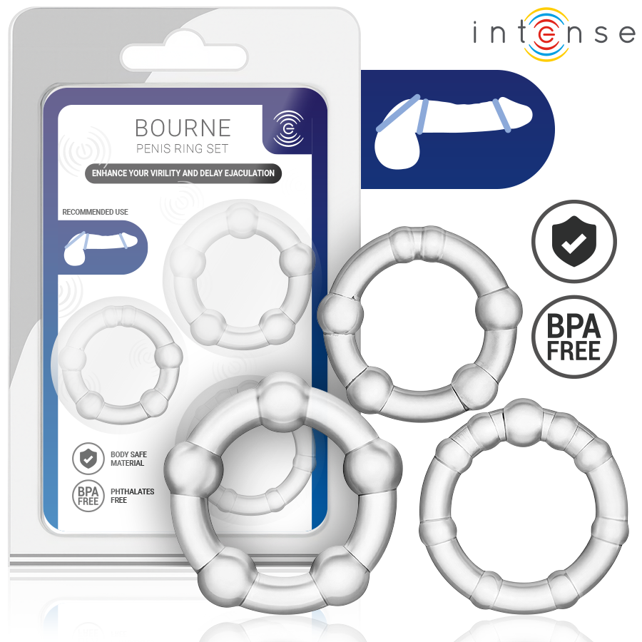INTENSE FOR HIM BOURNE комплект пенис пръстени без вибрации, 3 броя