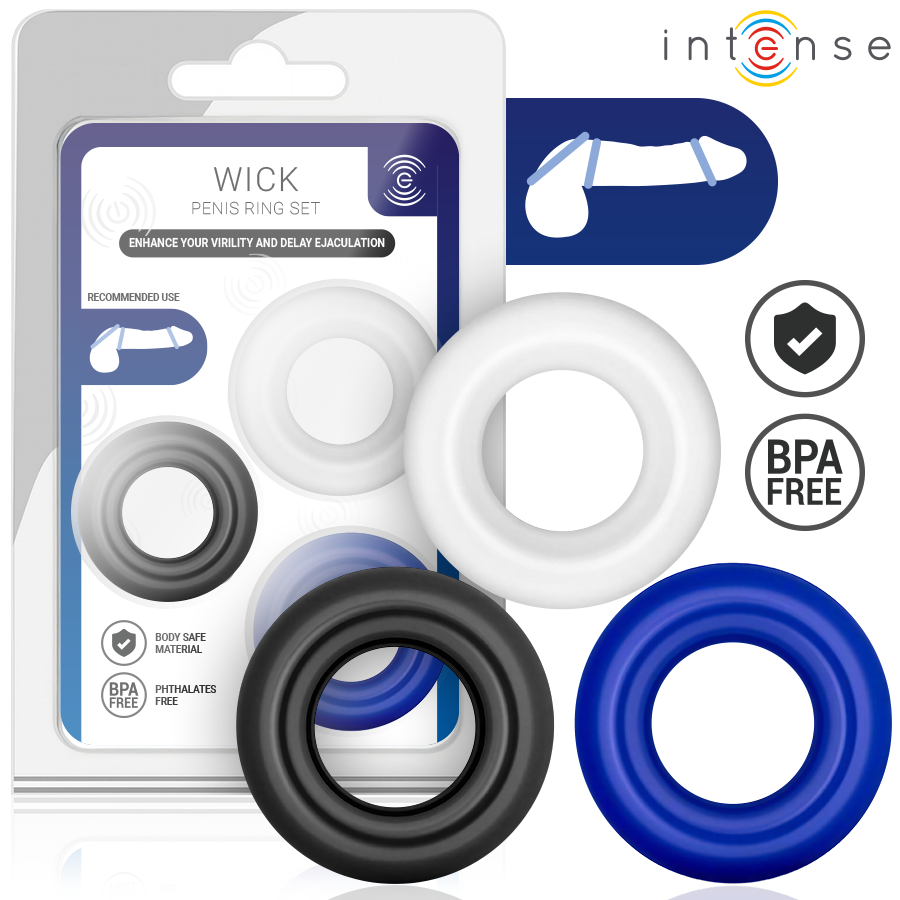 INTENSE FOR HIM Wick пенис пръстени без вибрация, комплект от 3 броя