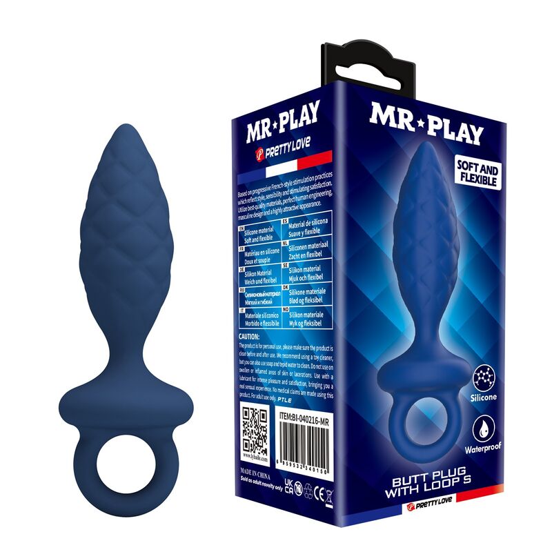 Анален плъг MR PLAY с релеф и пръстен, син, размер S