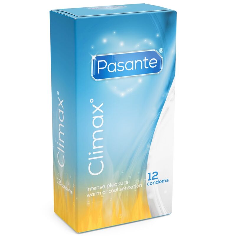 Презервативи Pasante Climax с затоплящ и охлаждащ ефект, 12 броя