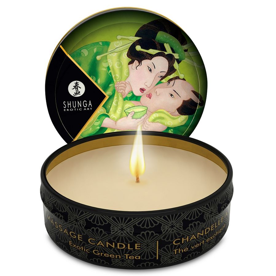 Shunga Mini Caress масажна свещ с аромат на зелен чай, 30 ml
