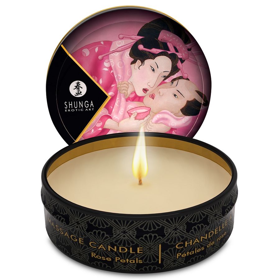 Масажна свещ Shunga Mini Caress с аромат на роза, 30 ml