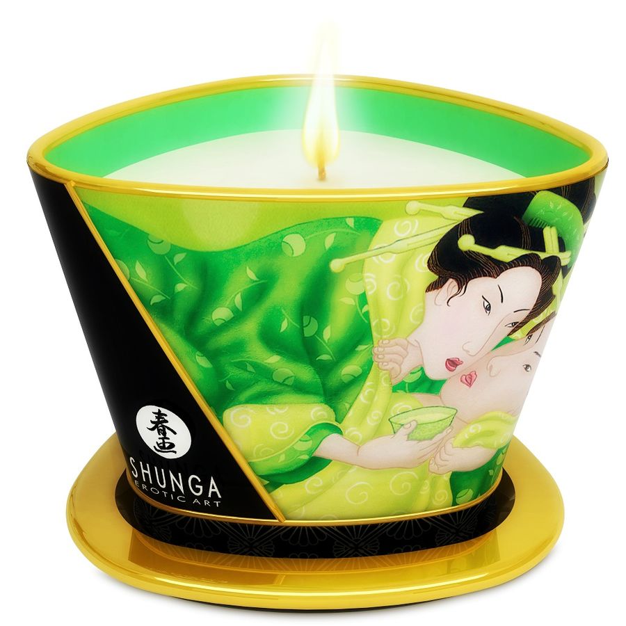Shunga Mini Caress масажна свещ с аромат на зелен чай, 170 ml