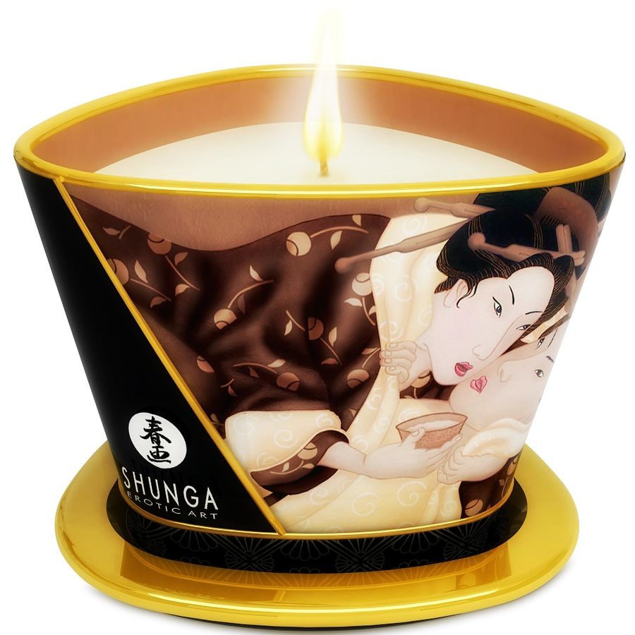 Масажна свещ Shunga Mini Caress с аромат на шоколад, 170 мл