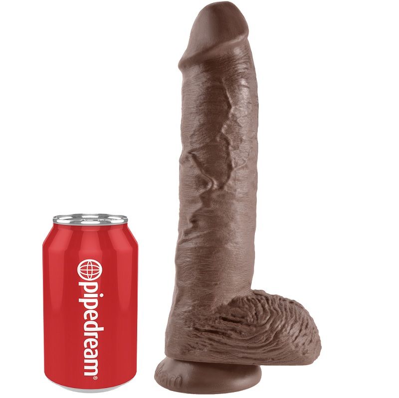 KING COCK дилдо с топки, кафяво, 25,4 см