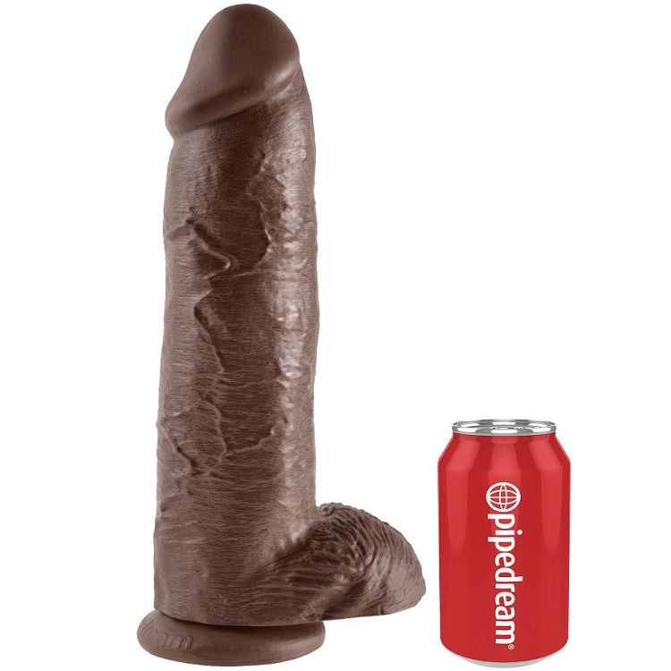 Дилдо KING COCK с тестиси, кафяво, 30,48 cm