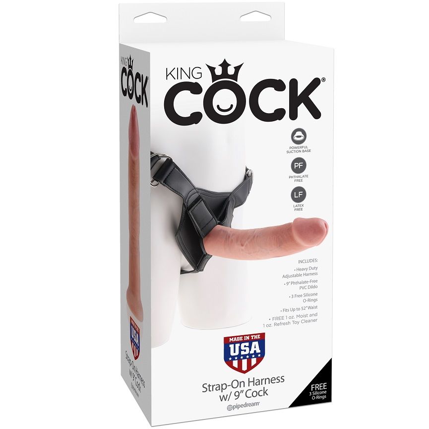 Комплект страпон KING COCK с реалистичен пенис, 22,9 cm