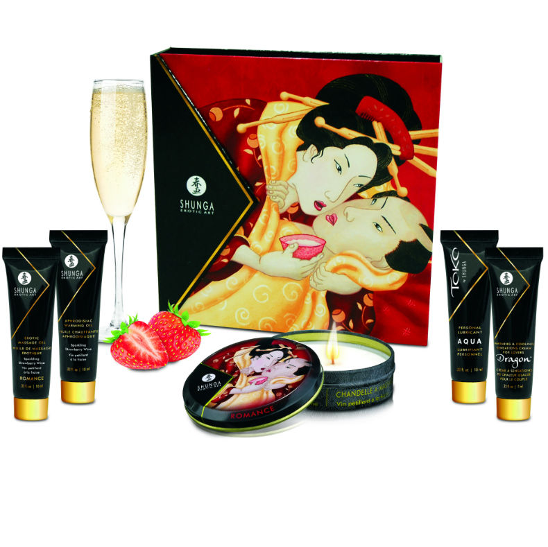 Масажен подаръчен комплект Shunga Secret Geisha с ягода и кава