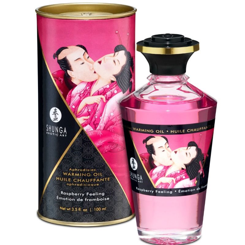 Масажно олио SHUNGA със загряващ ефект и вкус на малина, 100 ml