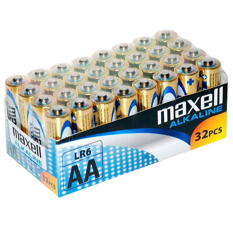 Алкални батерии AA LR6, опаковка от 32 броя, дълготрайно захранване за устройства MAXELL